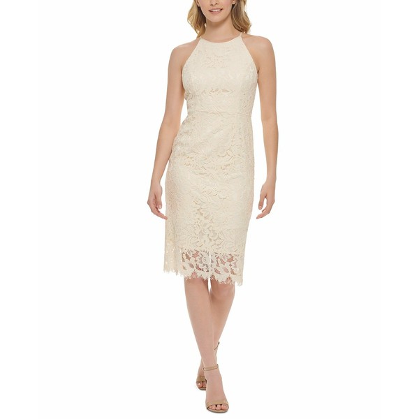 エリザジェイ レディース ワンピース トップス Women's Lace Halter Sheath Dress Ivory