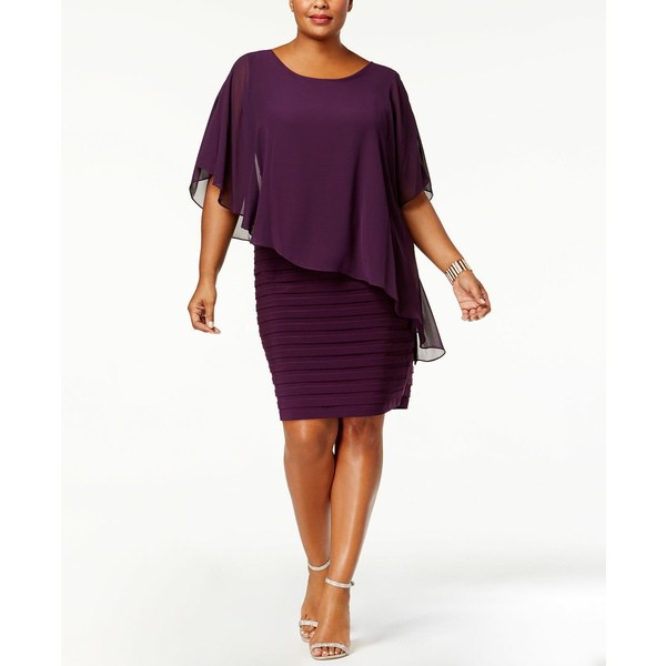 ベッツィ アンド アダム レディース ワンピース トップス Plus Size Chiffon Capelet Sheath Dress Plum