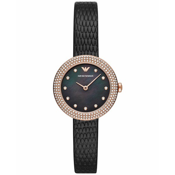 エンポリオ アルマーニ レディース 腕時計 アクセサリー Women's Black Leather Strap Watch 30mm Black