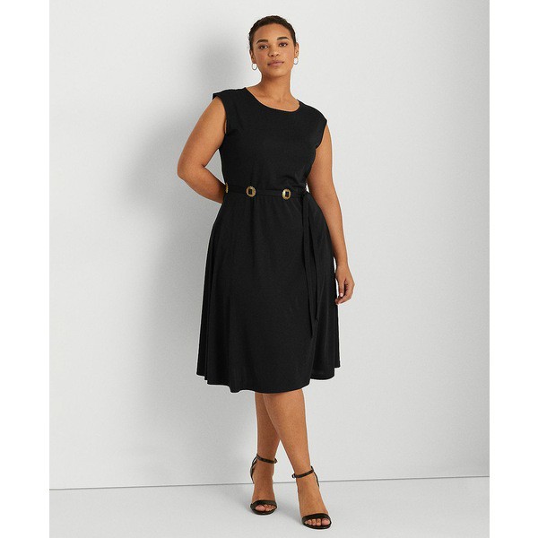 ラルフローレン レディース ワンピース トップス Plus-Size Belted Jersey Cap-Sleeve Dress Polo Black