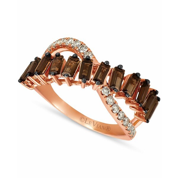 ルヴァン レディース リング アクセサリー Chocolate Quartz (1 ct. t.w.) & Nude Diamond (1/4 ct. t.w.) Baguette Crossover Ring in 1