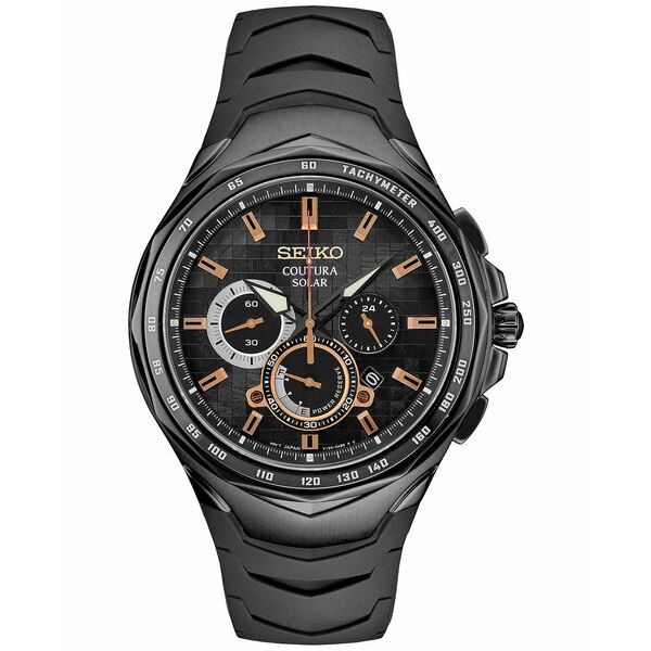 セイコー メンズ 腕時計 アクセサリー Men's Chronograph Coutura Solar Black Rubber Watch 46mm Black