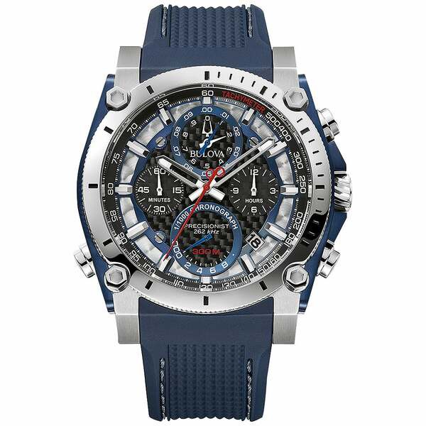 ブロバ メンズ 腕時計 アクセサリー Men's Chronograph Precisionist Blue Rubber Strap Watch 46.5mm Blue