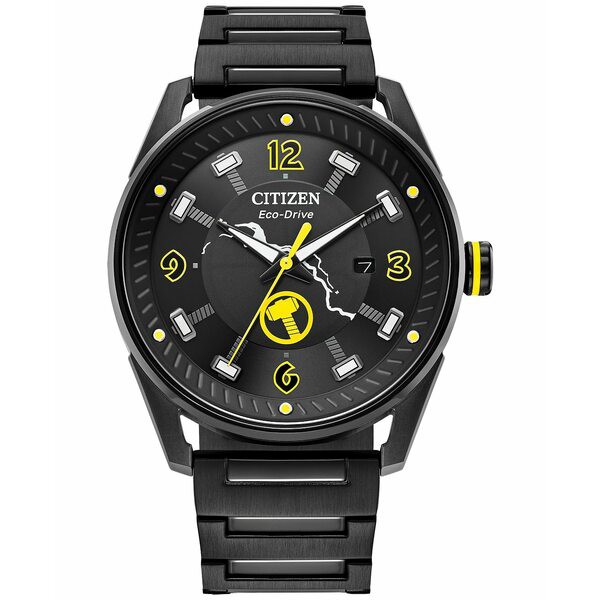 シチズン メンズ 腕時計 アクセサリー Citizen Men's Eco-Drive Marvel Thor Black Ion-Plated Stainless Steel Bracelet Watch 42mm Bla