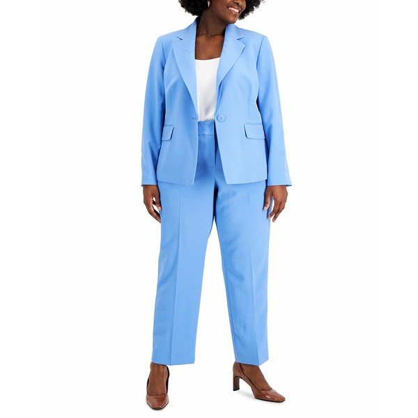 ル スーツ レディース カジュアルパンツ ボトムス Plus Size One-Button Slim-Leg Pantsuit Chambray