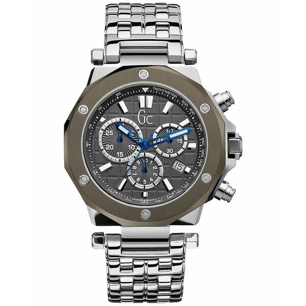 ゲス メンズ 腕時計 アクセサリー Men's Swiss Chronograph Stainless Steel Bracelet Watch 43mm Silver-tone