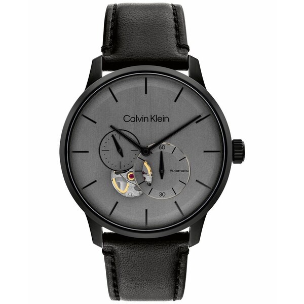 カルバンクライン メンズ 腕時計 アクセサリー Men's Automatic Timeless Black Leather Strap Watch 42mm Black