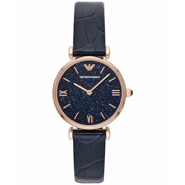 エンポリオ アルマーニ レディース 腕時計 アクセサリー Women's Blue Leather Strap Watch 32mm Blue