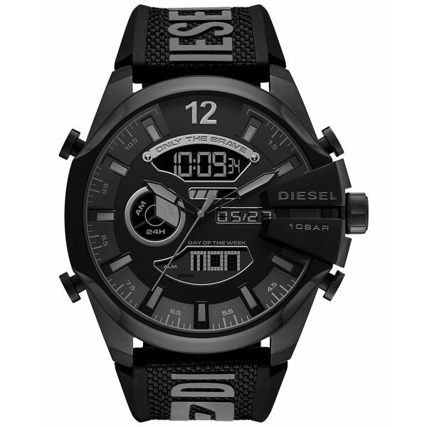 ディーゼル メンズ 腕時計 アクセサリー Men's Analog Digital Mega Chief Black Silicone Strap Watch 51mm Black