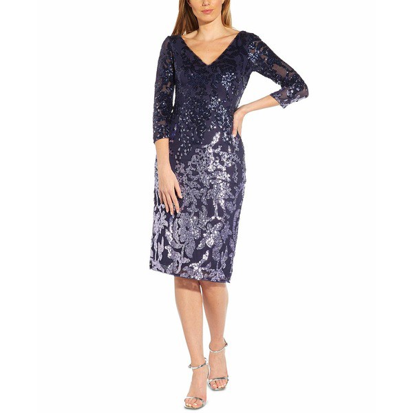 アドリアナ パペル レディース ワンピース トップス Plus Size Sequin Sheath Dress Navy Blue