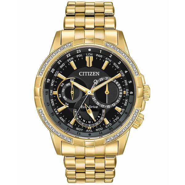 シチズン メンズ 腕時計 アクセサリー Eco-Drive Men's Calendrier Diamond-Accent Gold-Tone Stainless Steel Bracelet Watch 44mm Gold