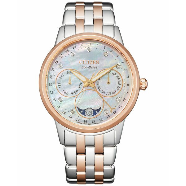 シチズン レディース 腕時計 アクセサリー Women's Eco-Drive Calendrier Diamond Accent Two-Tone Stainless Steel Bracelet Watch 37mm