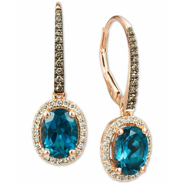 ルヴァン レディース ピアス＆イヤリング アクセサリー Deep Sea Blue Topaz (2-5/8 ct. t.w.) & Diamond (3/8 ct. t.w.) Halo Drop Earr