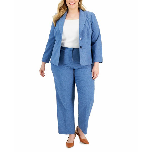 ル スーツ レディース カジュアルパンツ ボトムス Plus Size Seamed Two-Button Pantsuit Light Denim/Light Grey