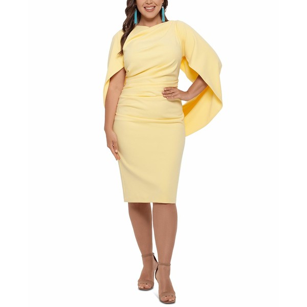 ベッツィ アンド アダム レディース ワンピース トップス Plus Size Ruched Cape Dress Yellow