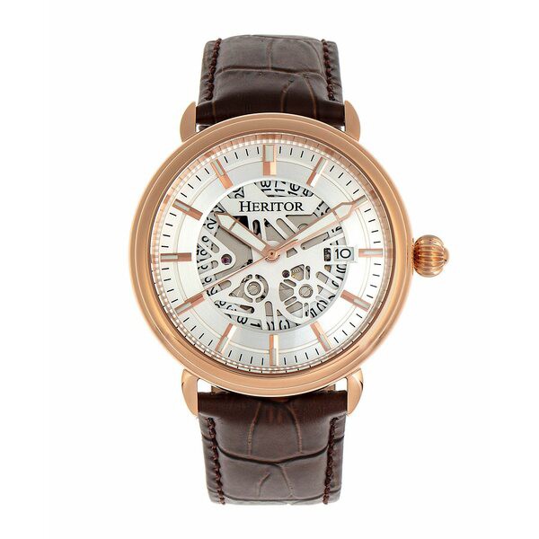 ヘリトール レディース 腕時計 アクセサリー Women's Automatic Mattias Black or Blue or Brown Genuine Leather Band Watch, 47mm Rose