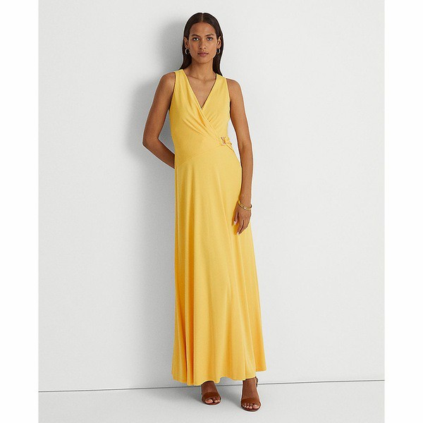 ラルフローレン レディース ワンピース トップス Buckle-Trim Jersey Halter Gown Yellow Lily