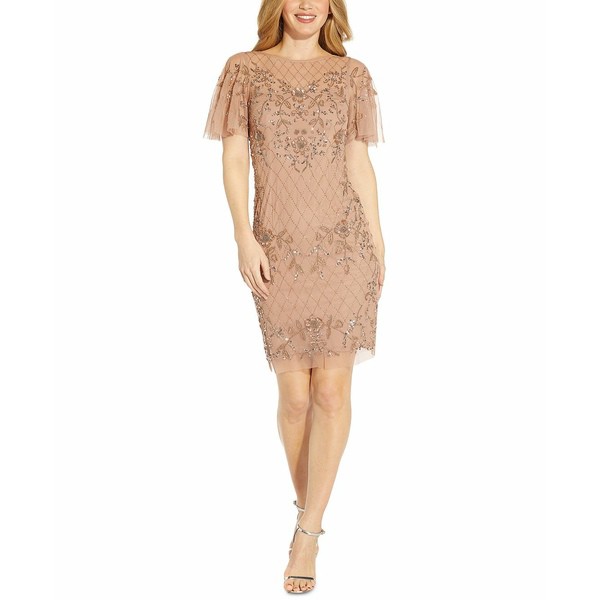 アドリアナ パペル レディース ワンピース トップス Plus Size Beaded Sheath Dress Rose Gold