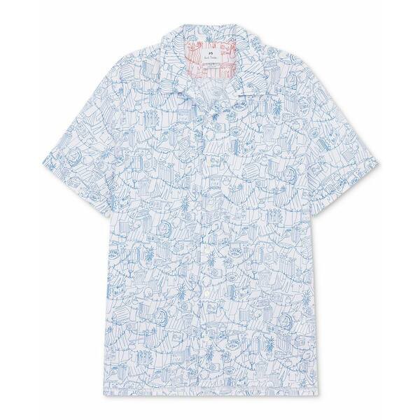 ポールスミス メンズ シャツ トップス Men's Line Drawing Print Camp Shirt White/blue