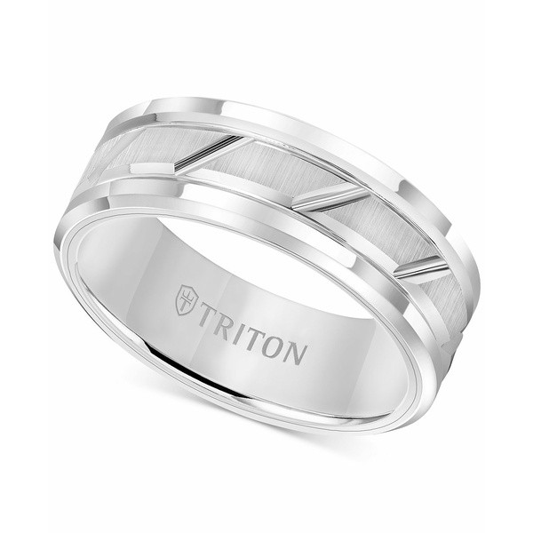 トライトン メンズ リング アクセサリー Men's White Tungsten Carbide Ring, 8mm Diamond-Cut Wedding Band Tungsten