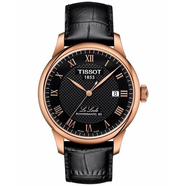 ティソット メンズ 腕時計 アクセサリー Men's Swiss Le Locle Black Leather Strap Watch 40mm Black