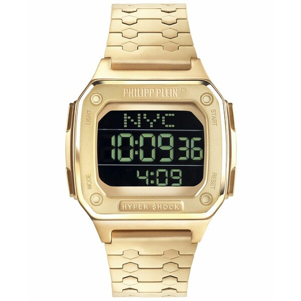 フィリッププレイン メンズ 腕時計 アクセサリー Men's Digital Hyper Shock Gold-Tone Stainless Steel Bracelet Watch 44mm Gold-Tone