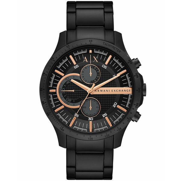 アルマーニ メンズ 腕時計 アクセサリー Men's Hampton Chronograph in Black Plated Stainless Steel Bracelet Watch 46mm Black