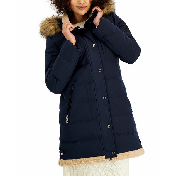 ヴィンスカムート レディース ジャケット＆ブルゾン アウター Women's Faux-Fur-Trim Hooded Down Puffer Coat Navy