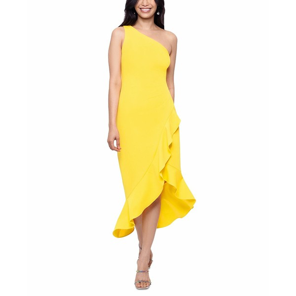 エスケープ レディース ワンピース トップス Women's One-Shoulder Scuba Crepe Midi Dress Yellow