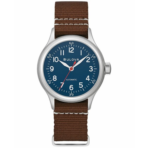 ブロバ メンズ 腕時計 アクセサリー Men's Military Automatic Brown Nylon Strap Watch 37mm Brown