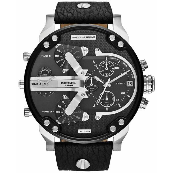 ディーゼル メンズ 腕時計 アクセサリー Men's Chronograph Mr. Daddy 2.0 Black Leather Strap Watch 66x57mm DZ7313 Black/Black