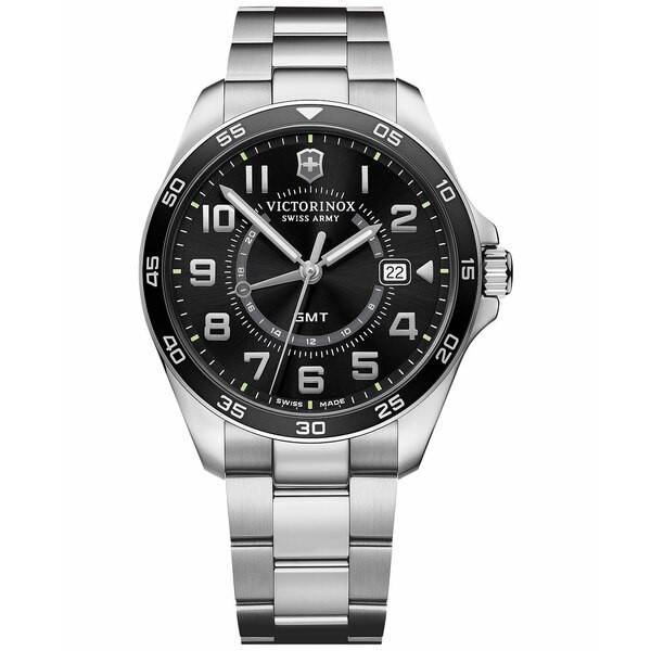 ビクトリノックス メンズ 腕時計 アクセサリー Men's FieldForce Classic GMT Stainless Steel Bracelet Watch 42mm Black