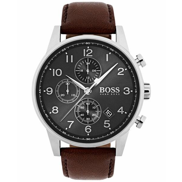 ボス メンズ 腕時計 アクセサリー Hugo Boss Men's Chronograph Navigator Brown Leather Strap Watch 44mm 1513494 Brown