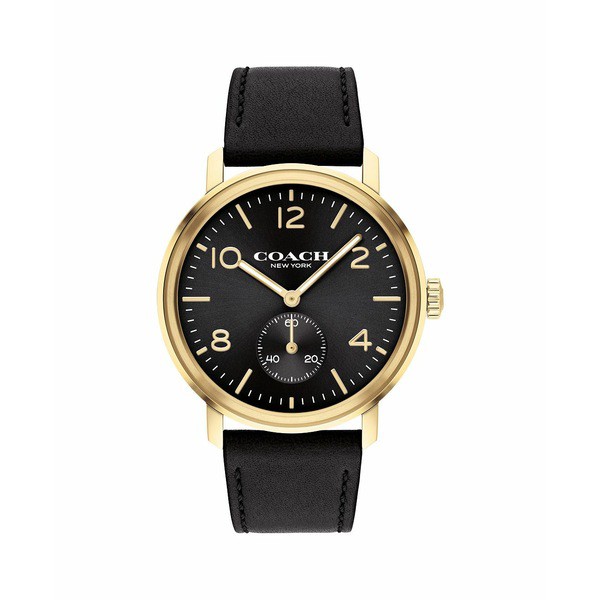 コーチ メンズ 腕時計 アクセサリー Men's Harrison Black Leather Strap Watch 42mm Black