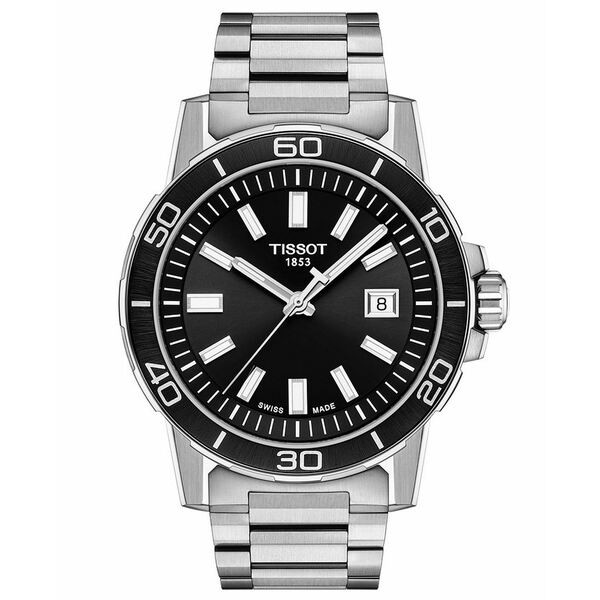 ティソット メンズ 腕時計 アクセサリー Men's Swiss Supersport Stainless Steel Bracelet Watch 44mm Black