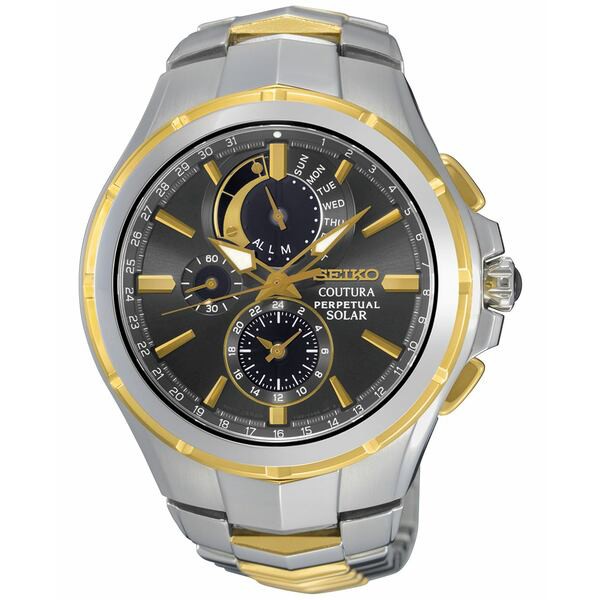 セイコー メンズ 腕時計 アクセサリー Men's Solar Chronograph Coutura Two-Tone Stainless Steel Bracelet Watch 44mm SSC376 No Color