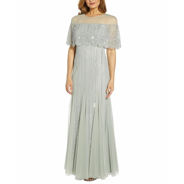 アドリアナ パペル レディース ワンピース トップス Beaded Pop Over Gown Frosted Sage