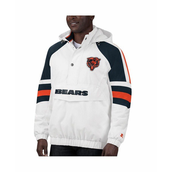 スターター メンズ ジャケット＆ブルゾン アウター Men's White, Navy Chicago Bears Thursday Night Lights Half-Snap Hoodie Jacket Wh