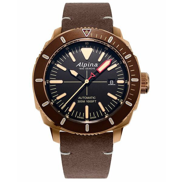 アルピン メンズ 腕時計 アクセサリー Men’s Swiss Automatic Seastrong Diver 300 Brown Leather Strap Watch 44mm Brown