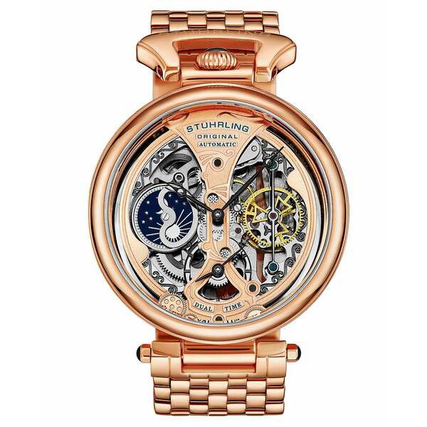 スターリング メンズ 腕時計 アクセサリー Men's Automatic Rose Gold-Tone Link Bracelet Watch 46mm Pink