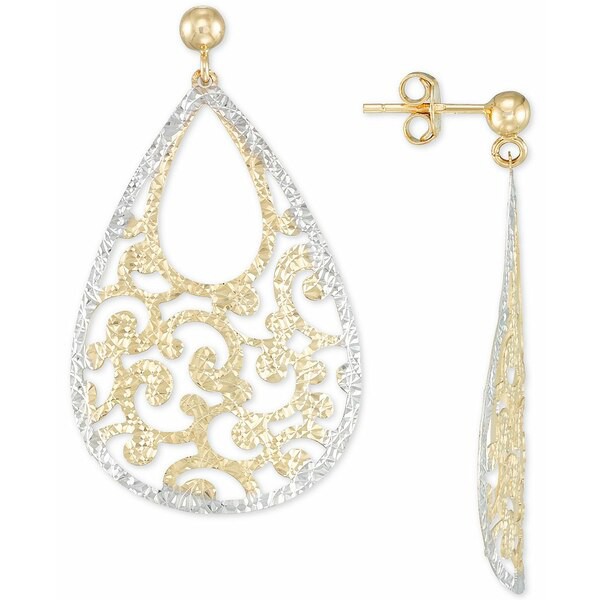 イタリアン ゴールド レディース ピアス＆イヤリング アクセサリー Filigree Drop Earrings in 14k Gold & 14k White Gold Yellow Gold