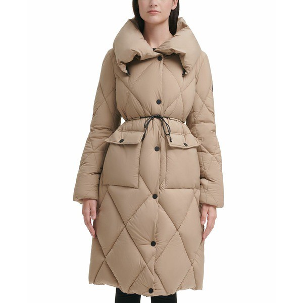 ダナ キャラン ニューヨーク レディース ジャケット＆ブルゾン アウター Petite Pillow-Collar Drawstring Puffer Coat Beige