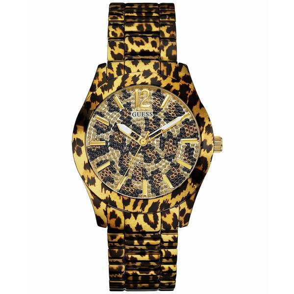 ゲス レディース 腕時計 アクセサリー Women's Leopard Print Stainless Steel Bracelet Watch 40mm Gold-tone