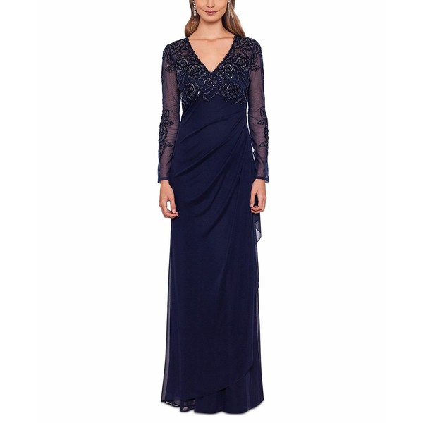 エスケープ レディース ワンピース トップス Beaded V-Neck Gown Navy