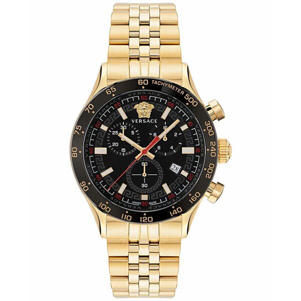 ヴェルサーチ メンズ 腕時計 アクセサリー Men's Swiss Chronograph Hellenyium Gold Ion Plated Bracelet Watch 44mm Ip Yellow Gold