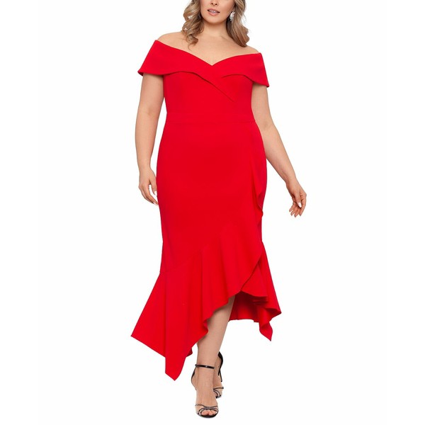 エスケープ レディース ワンピース トップス Plus Size Ruffled Sheath Dress Red