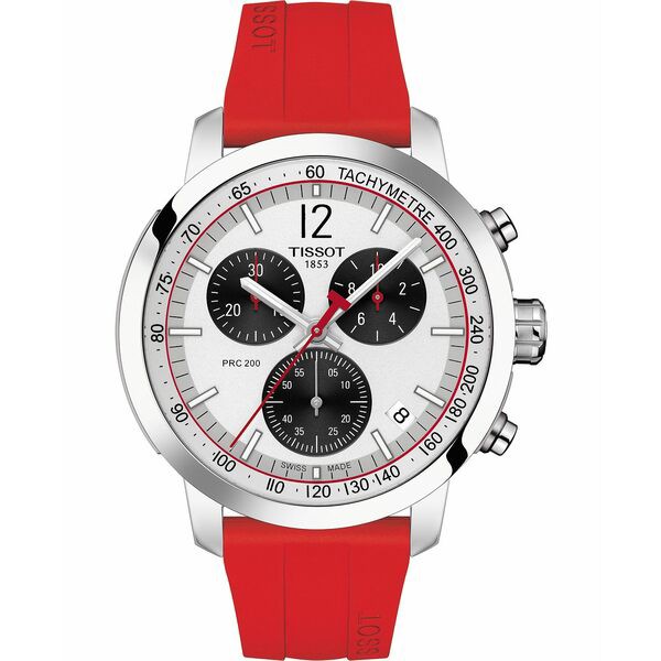 ティソット メンズ 腕時計 アクセサリー Men's Swiss Chronograph PRC 200 Red Silicone Strap Watch 42mm - Limited Edition, Created f