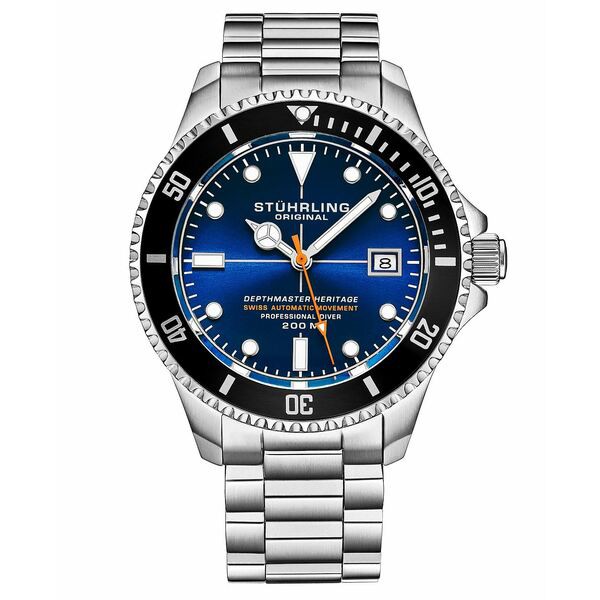 スターリング メンズ 腕時計 アクセサリー Men's Swiss Automatic Silver-Tone Stainless Steel Bracelet Watch 42mm Blue