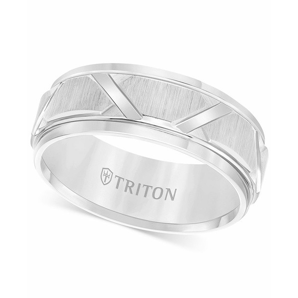 トライトン メンズ リング アクセサリー Men's White Tungsten Ring, Bright Cuts Wedding Band Tungsten