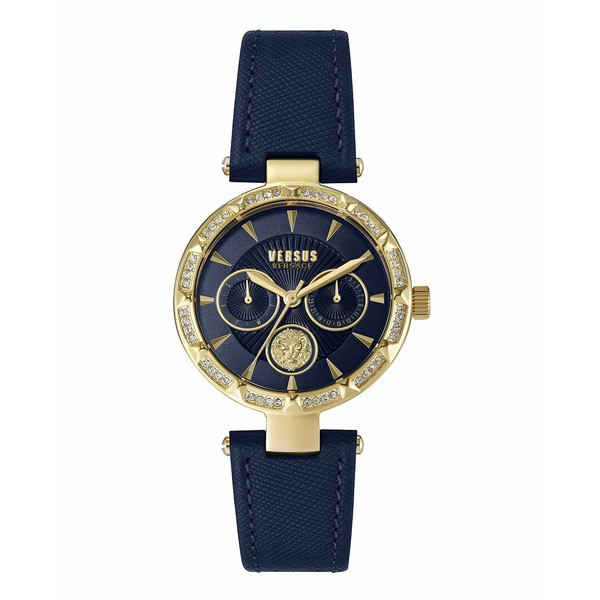 ヴェルサス ヴェルサーチ レディース 腕時計 アクセサリー Versus by Versace Women's Sertie Blue Leather Strap Watch 36mm Gold